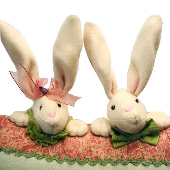 Happy Easter Bunny Rabbit Throw Pillow Embellished Decor Vintage Rare - Picture 3 of 10